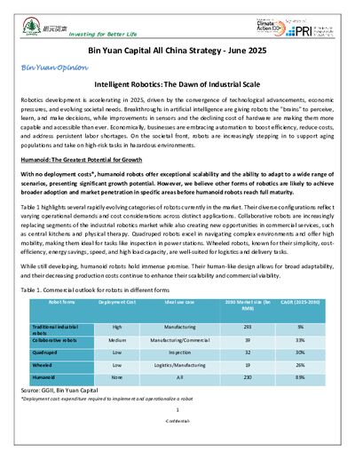 Bin Yuan June 2025 investment letter - Robotics