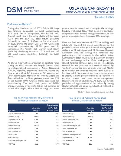 DSM Q3 2025 Investment Letter