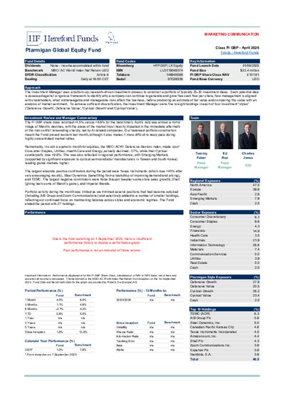 Ptarmigan Global Equity Fund April factsheet
